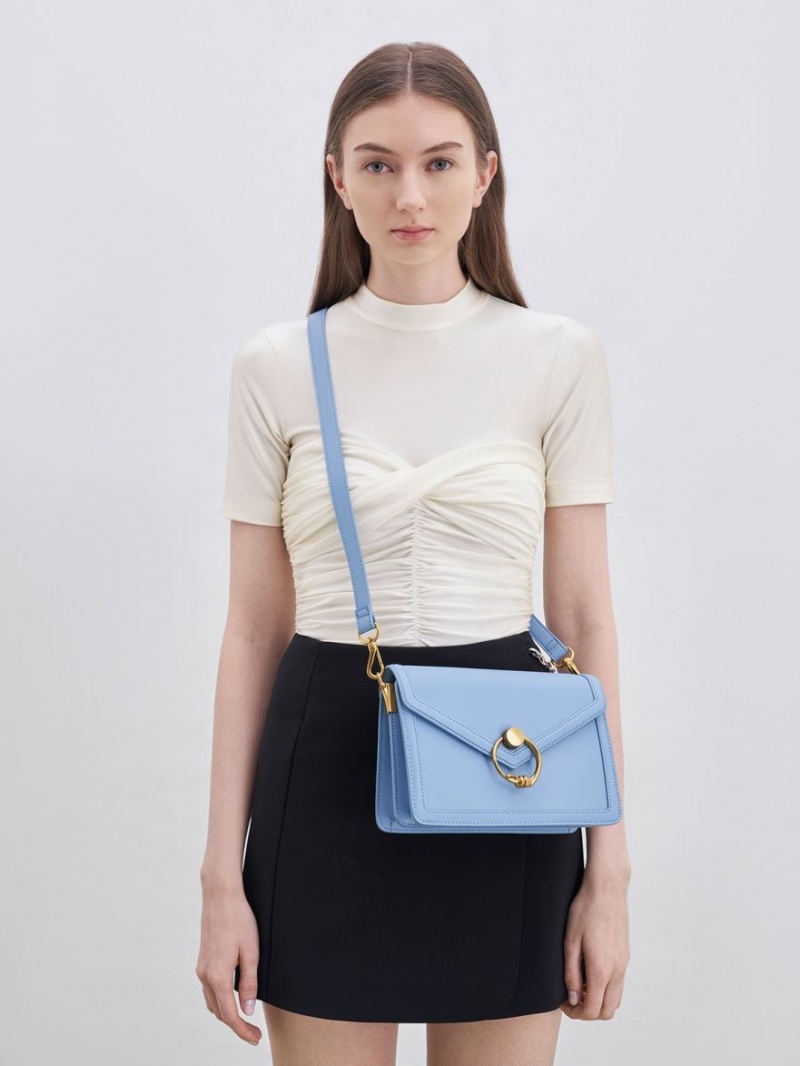 Charles And Keith Joelle Envelope Shoulder Bags Light Blue | PHILIPPINES E087