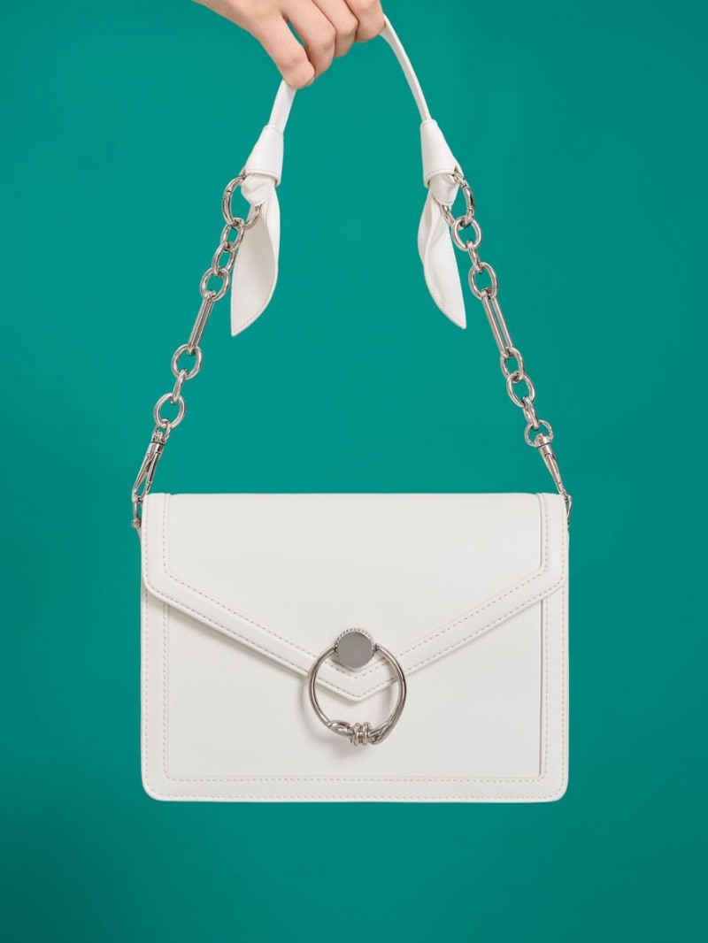 Charles And Keith Joelle Envelope Shoulder Bags White | PHILIPPINES R948