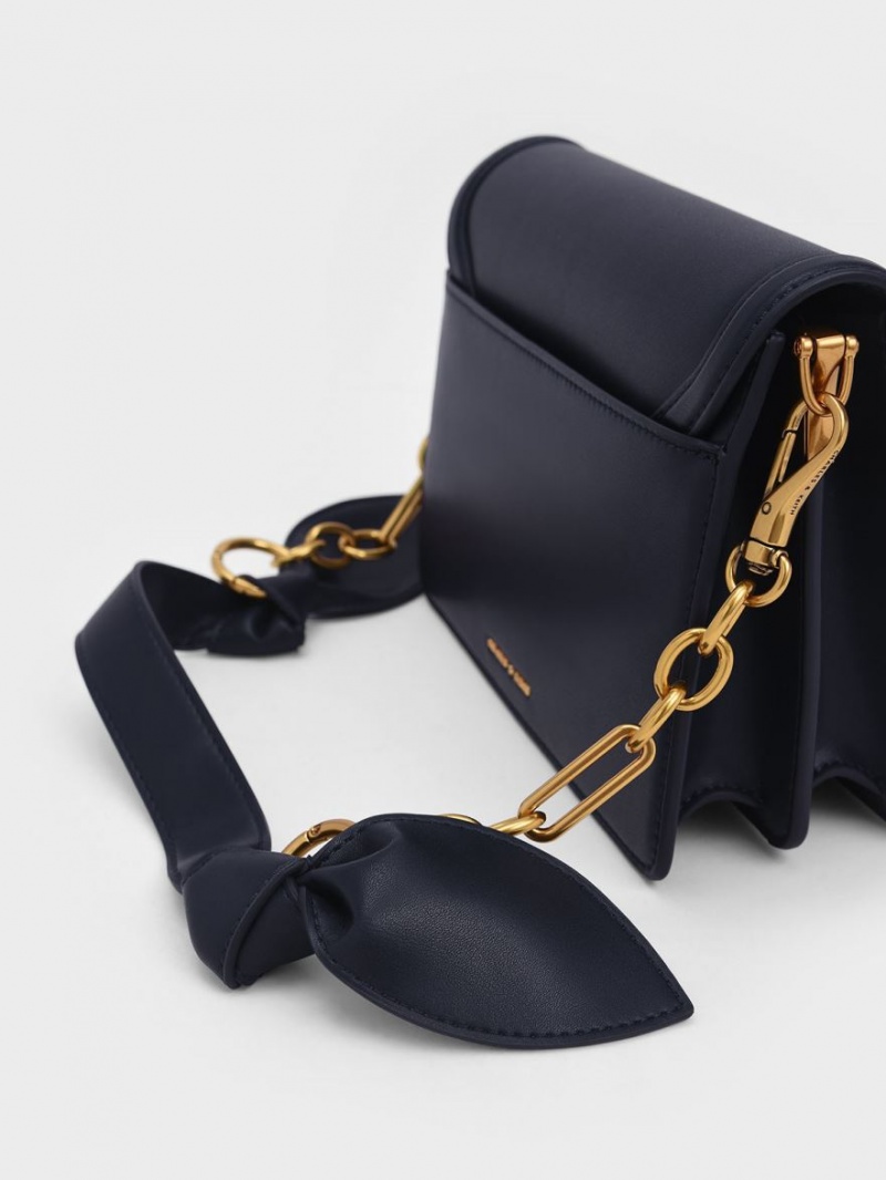 Charles And Keith Joelle Ring Push-Lock Envelope Shoulder Bags Navy | PHILIPPINES W216