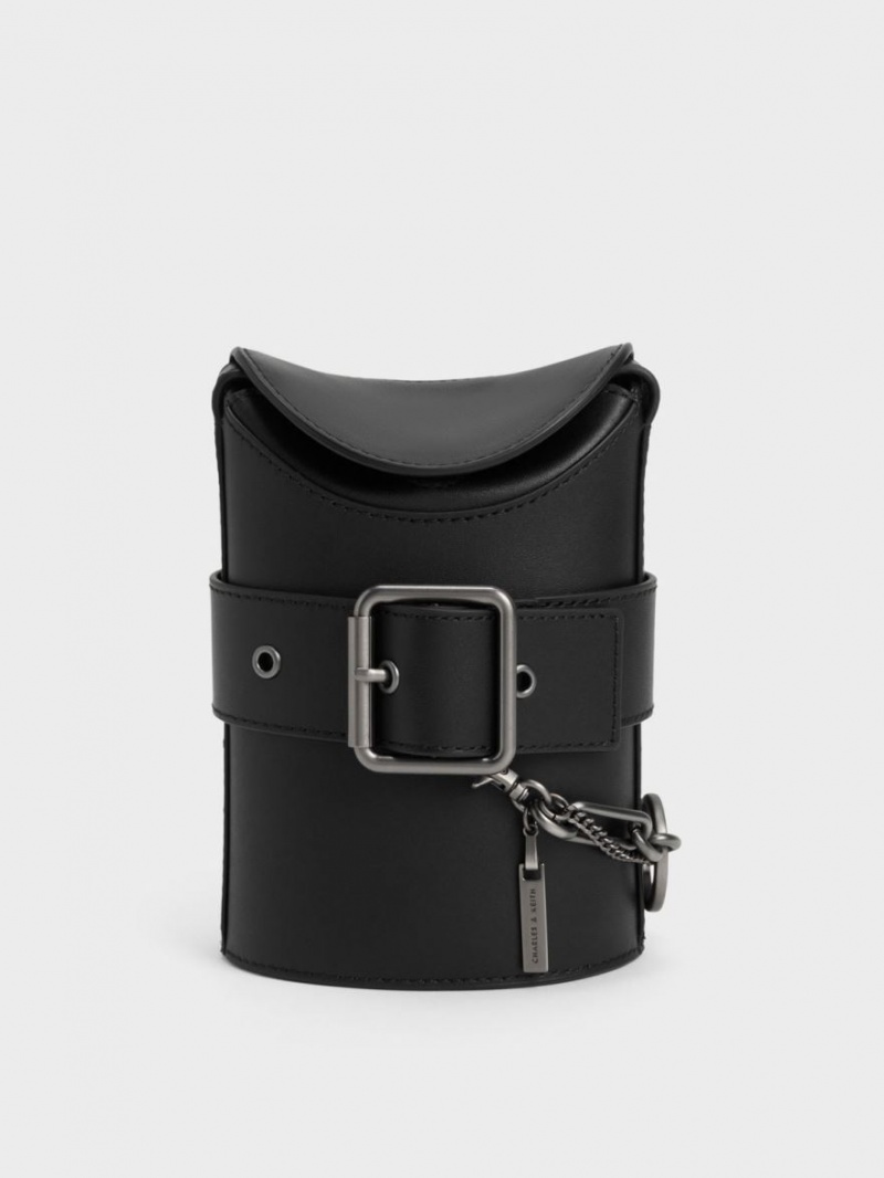 Charles And Keith Jules Leather Belted Bucket Bags Black | PHILIPPINES E985