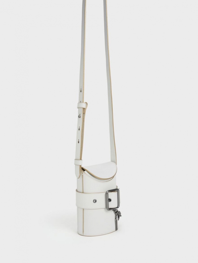 Charles And Keith Jules Leather Belted Bucket Bags White | PHILIPPINES W430