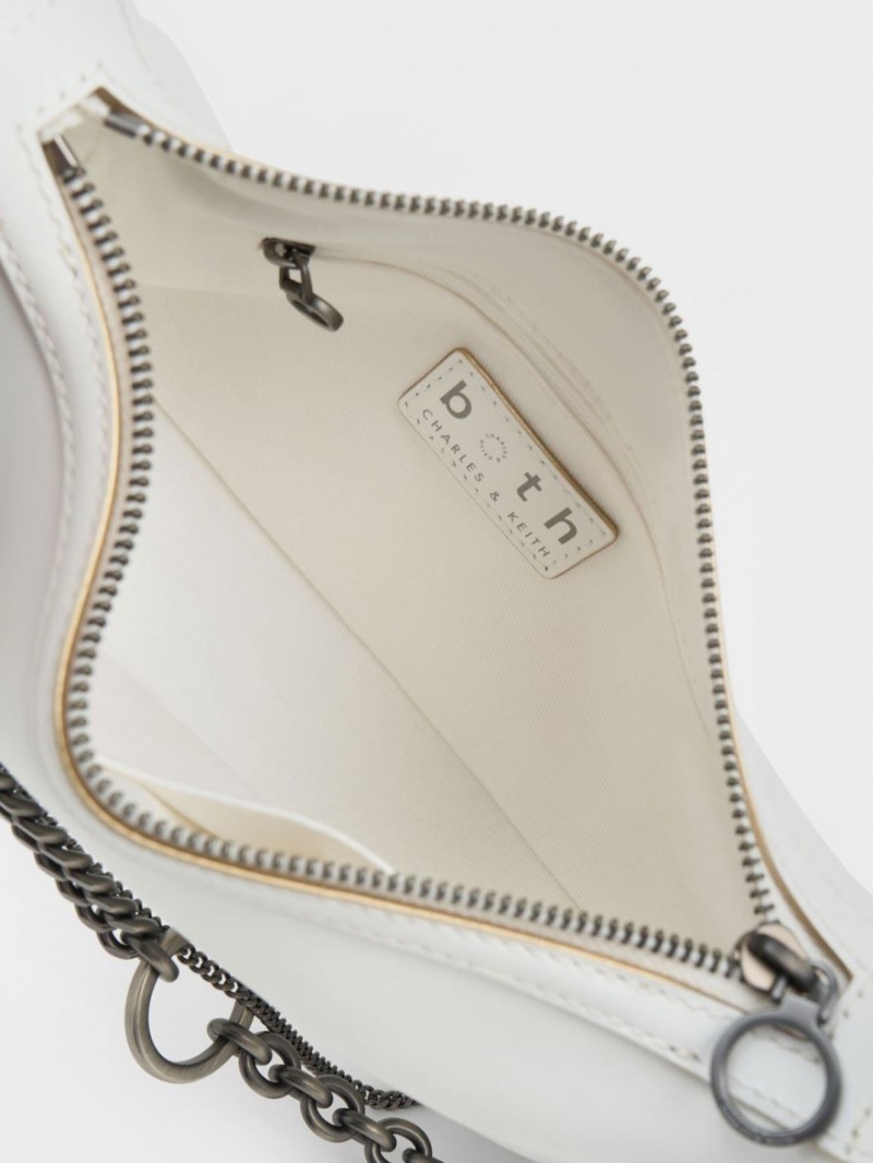 Charles And Keith Jules Leather Chain-Embellished Tote Bags White | PHILIPPINES Z278