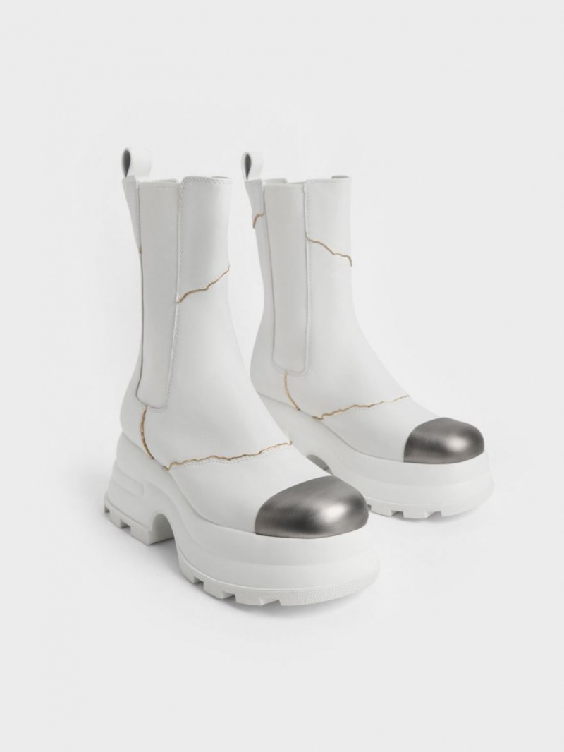 Charles And Keith Jules Leather Chelsea Boots White | PHILIPPINES J736