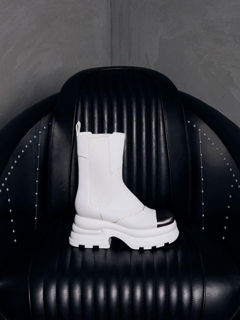 Charles And Keith Jules Leather Chelsea Boots White | PHILIPPINES J736