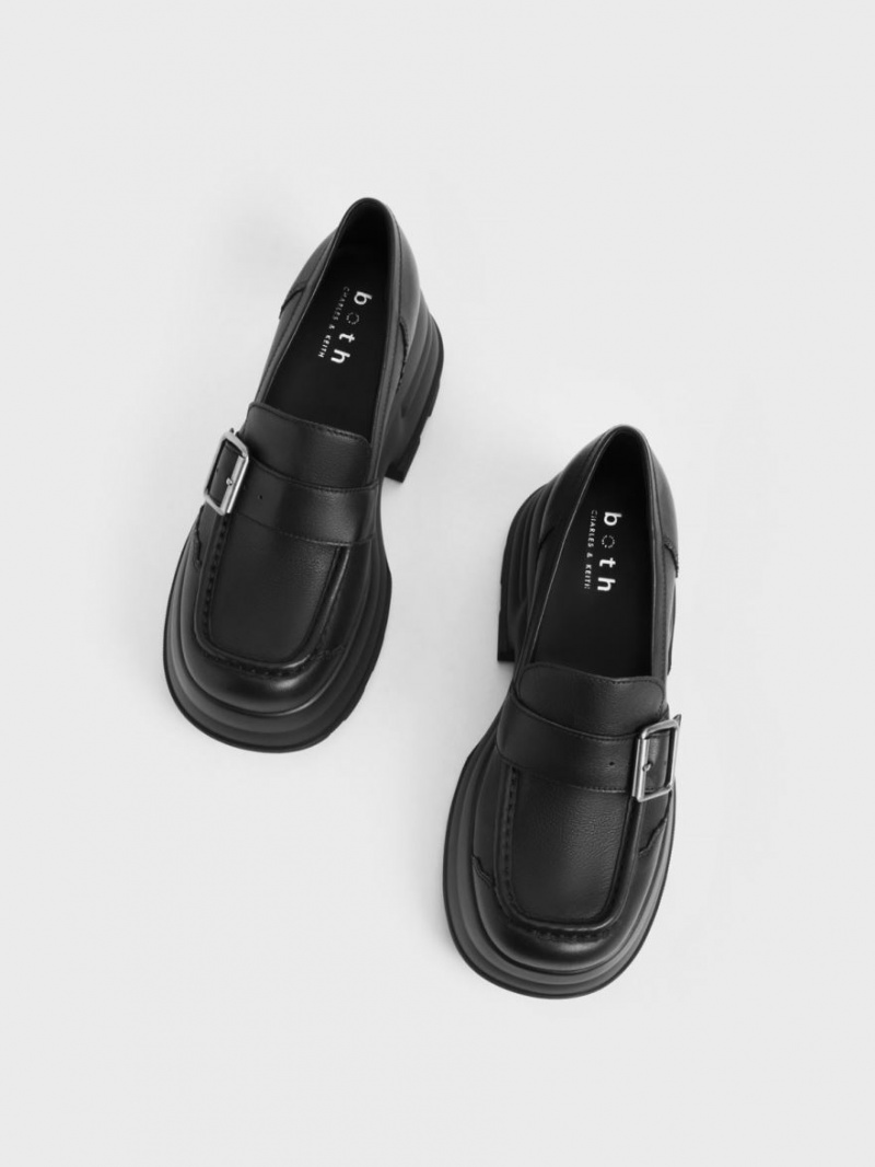 Charles And Keith Jules Platform Buckled Loafers Black | PHILIPPINES N864