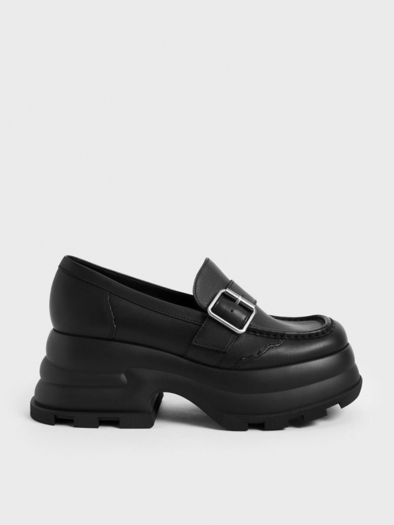 Charles And Keith Jules Platform Buckled Loafers Black | PHILIPPINES N864