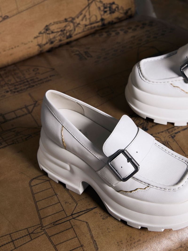 Charles And Keith Jules Platform Buckled Loafers White | PHILIPPINES N630