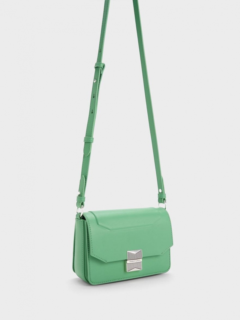 Charles And Keith Kalinda Metallic Accent Boxy Shoulder Bags Green | PHILIPPINES R403