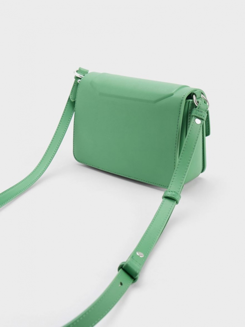 Charles And Keith Kalinda Metallic Accent Boxy Shoulder Bags Green | PHILIPPINES R403