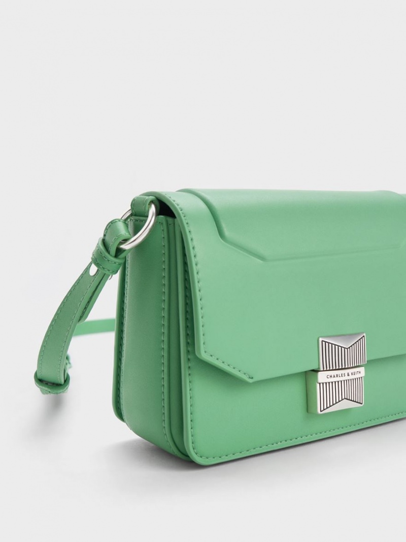 Charles And Keith Kalinda Metallic Accent Boxy Shoulder Bags Green | PHILIPPINES R403