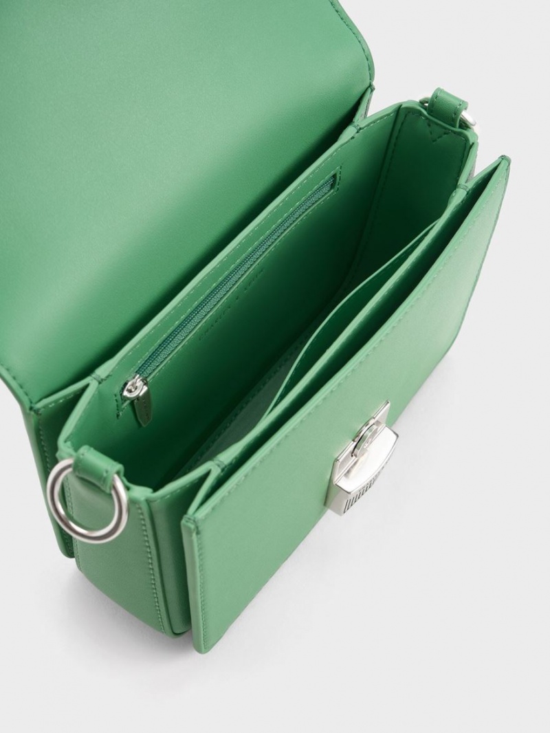 Charles And Keith Kalinda Metallic Accent Boxy Shoulder Bags Green | PHILIPPINES R403