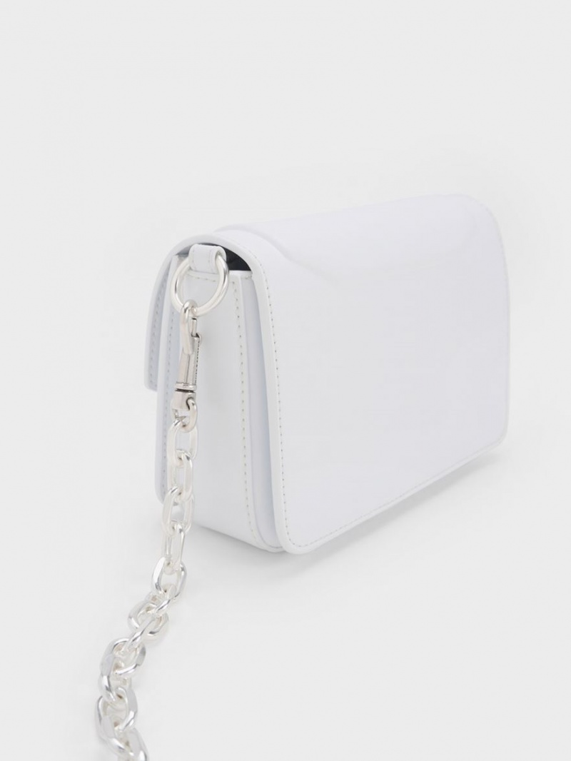 Charles And Keith Kalinda Metallic Accent Boxy Shoulder Bags White | PHILIPPINES Y158