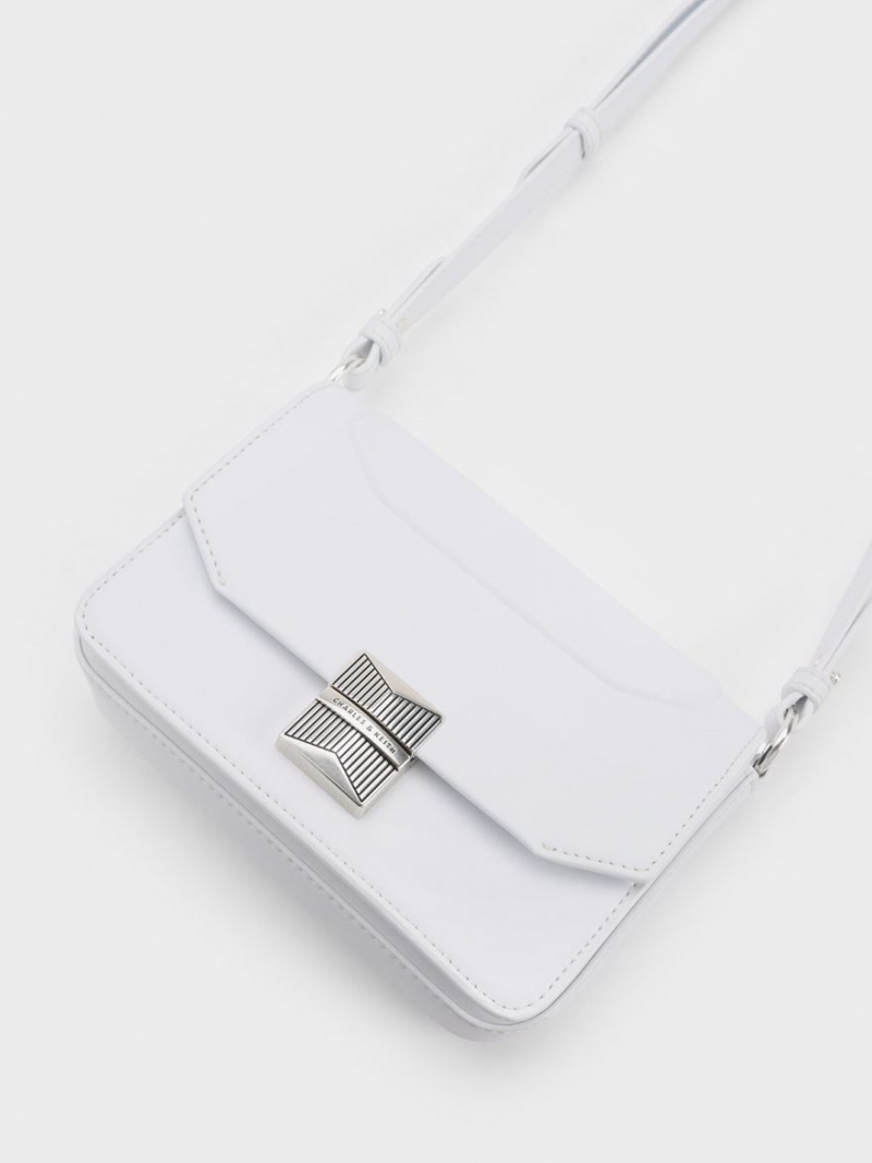 Charles And Keith Kalinda Metallic Accent Boxy Shoulder Bags White | PHILIPPINES Y158