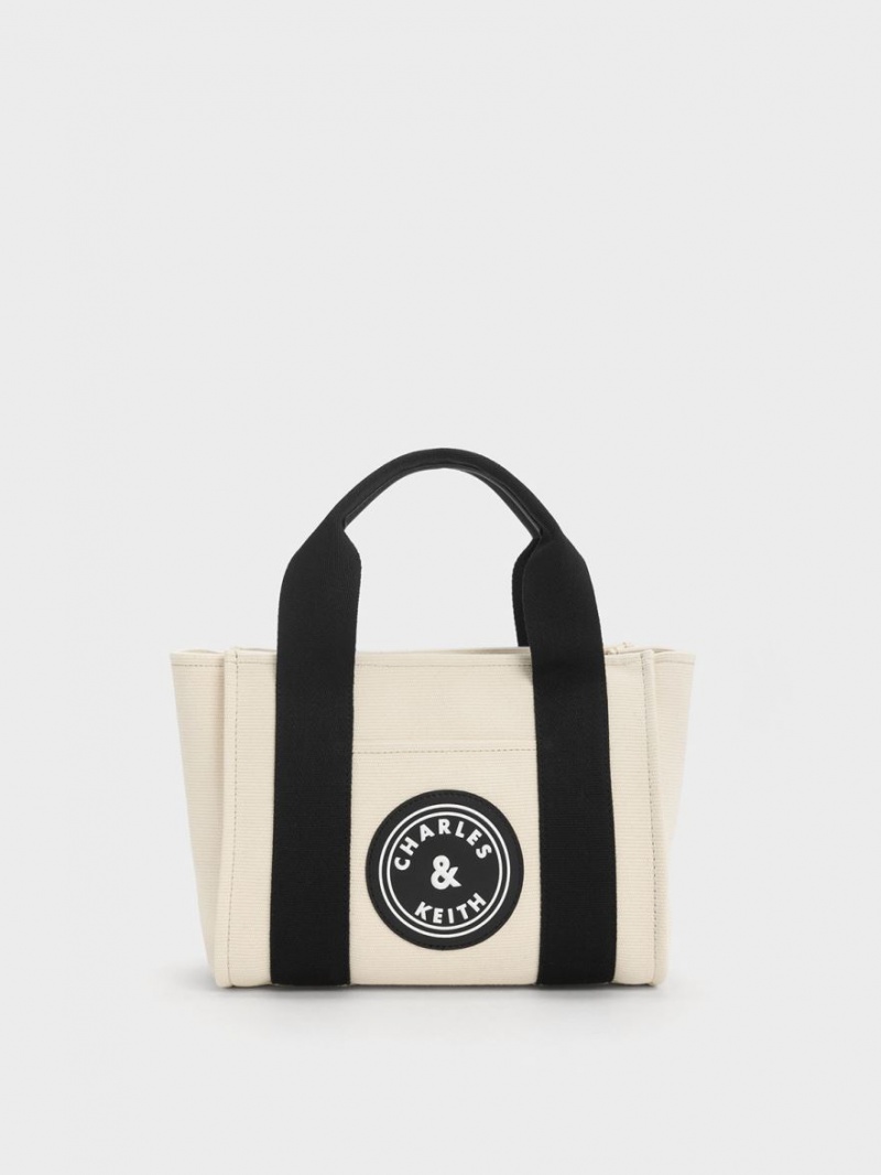 Charles And Keith Kay Canvas Contrast-Trim Tote Bags Beige | PHILIPPINES C643