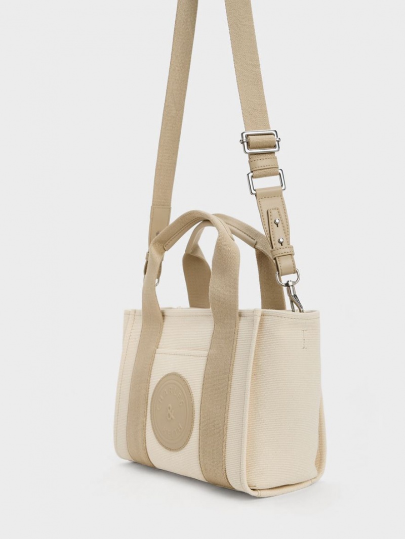 Charles And Keith Kay Canvas Contrast-Trim Tote Bags Beige | PHILIPPINES C379