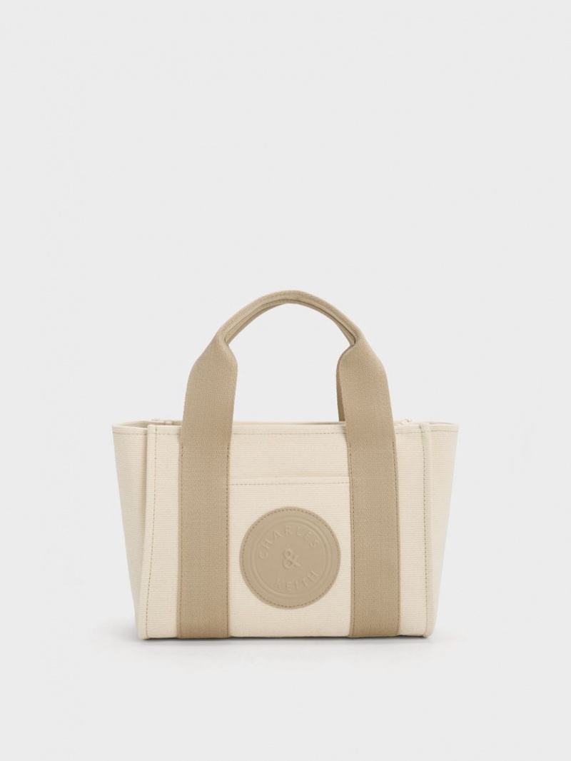 Charles And Keith Kay Canvas Contrast-Trim Tote Bags Beige | PHILIPPINES C379