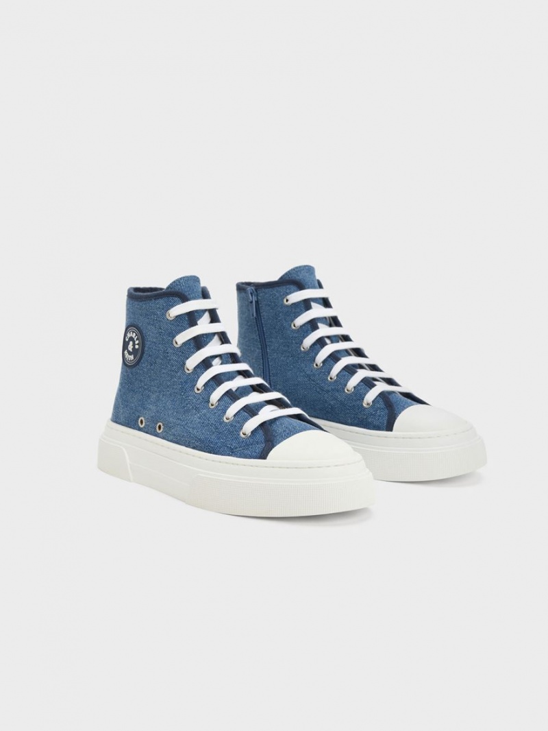 Charles And Keith Kay Canvas High-Top Sneakers Blue | PHILIPPINES H458