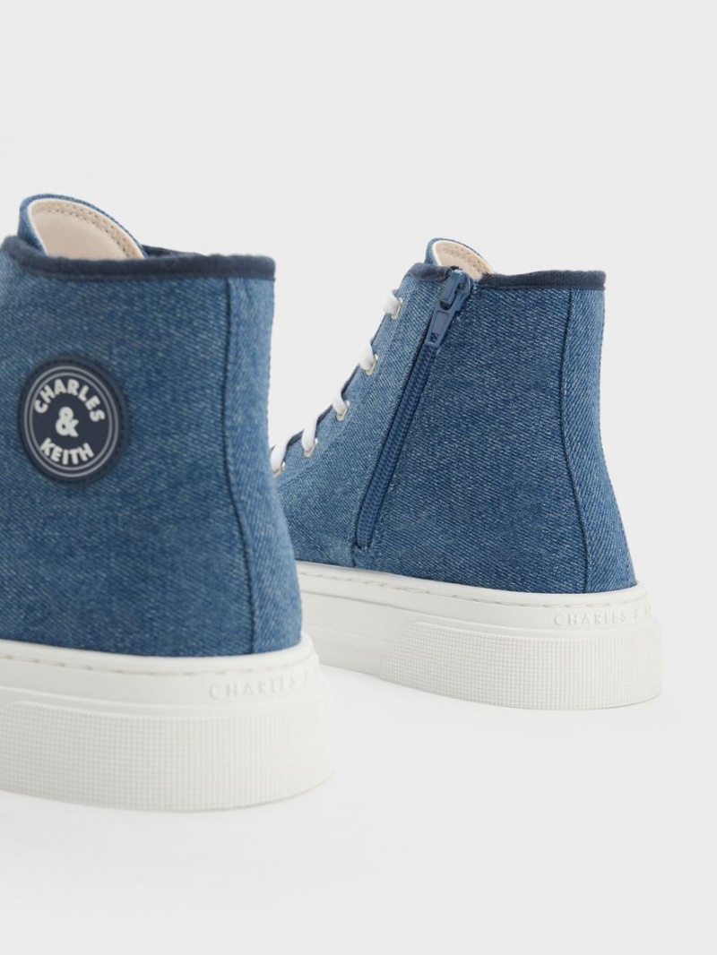 Charles And Keith Kay Canvas High-Top Sneakers Blue | PHILIPPINES H458