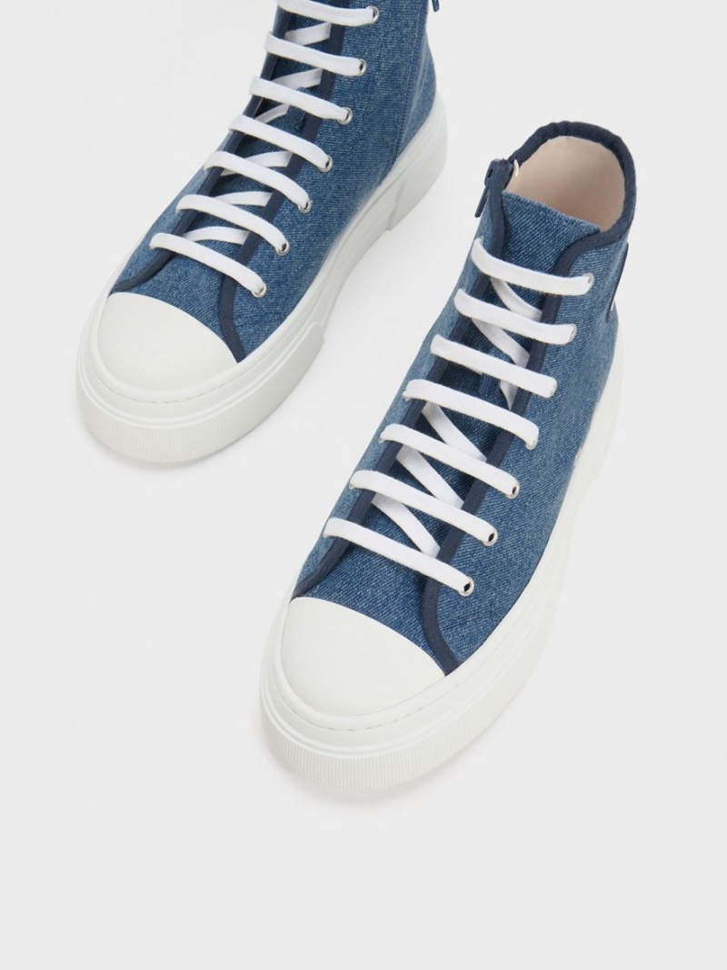 Charles And Keith Kay Canvas High-Top Sneakers Blue | PHILIPPINES H458