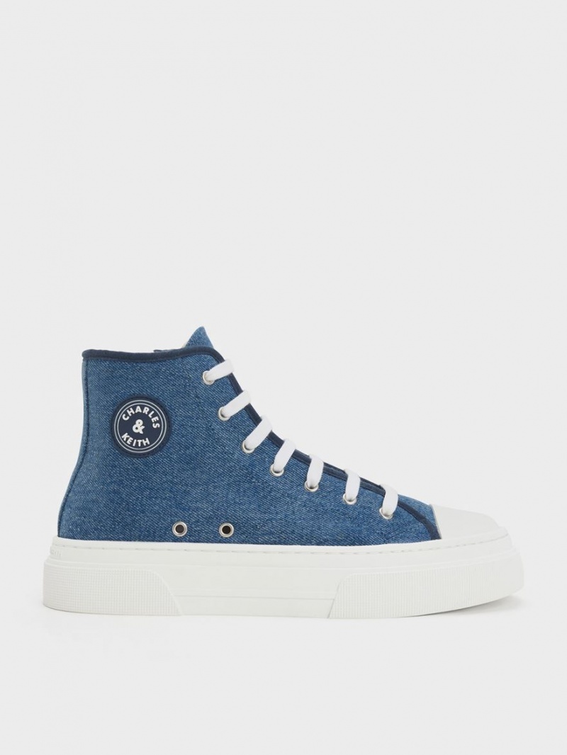 Charles And Keith Kay Canvas High-Top Sneakers Blue | PHILIPPINES H458