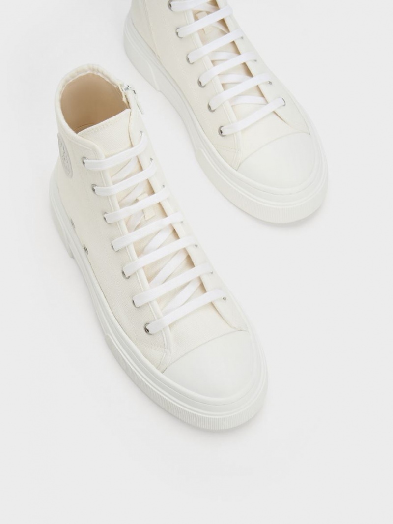 Charles And Keith Kay Canvas High-Top Sneakers White | PHILIPPINES P069