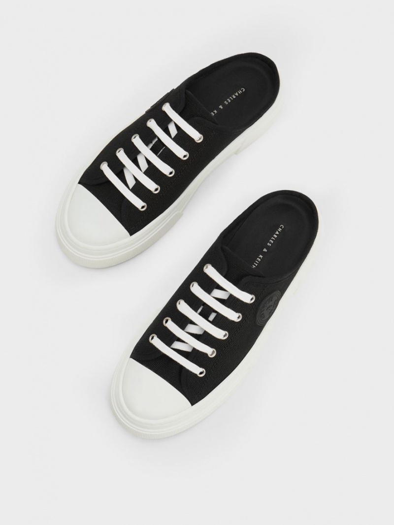 Charles And Keith Kay Canvas Slip On Sneakers Black | PHILIPPINES I109