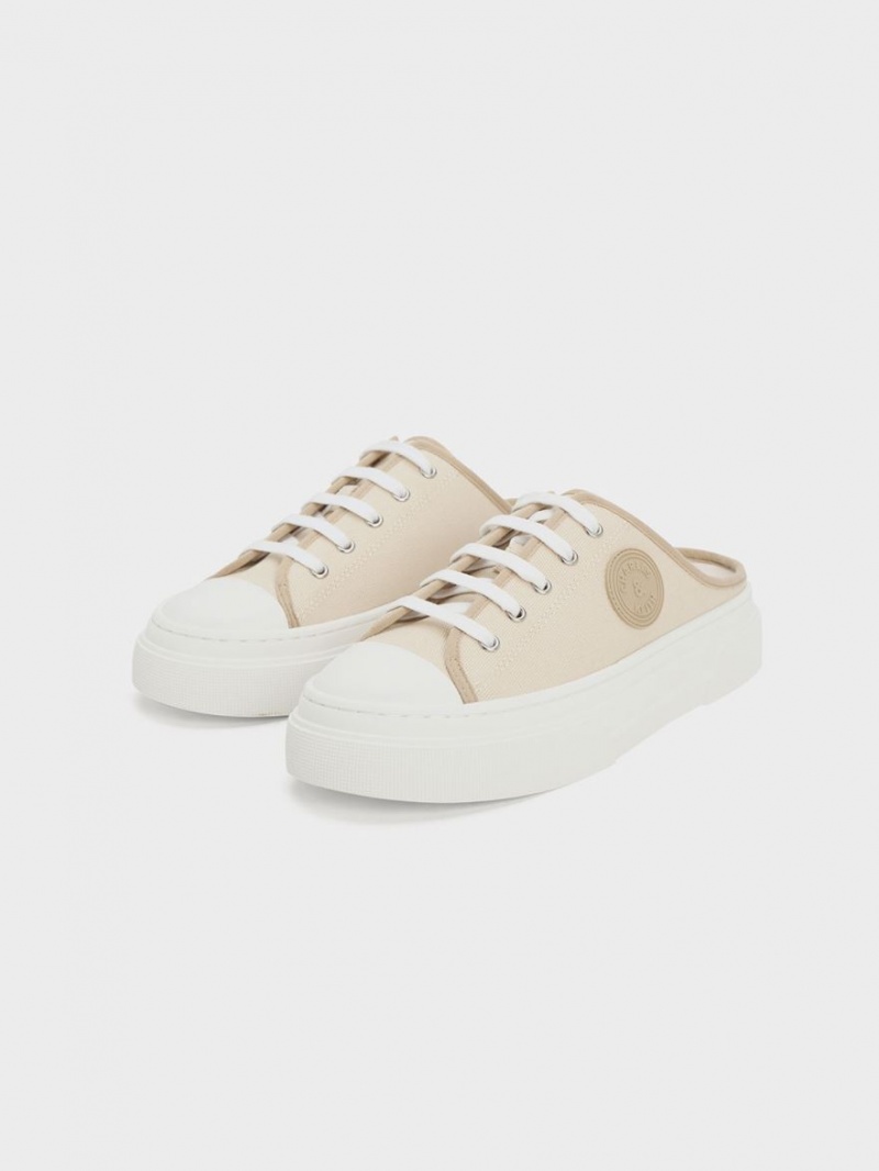 Charles And Keith Kay Canvas Slip On Sneakers Beige | PHILIPPINES R230