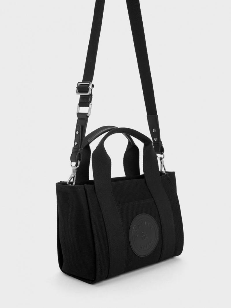 Charles And Keith Kay Canvas Tote Bags Black | PHILIPPINES C519