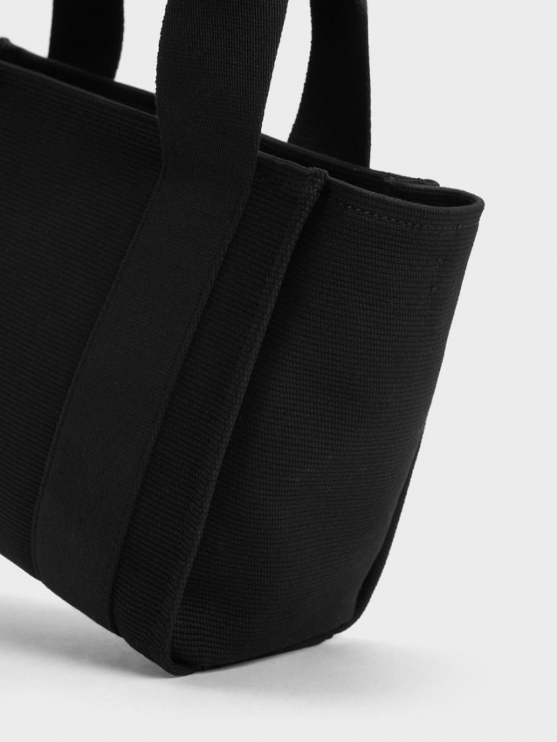 Charles And Keith Kay Canvas Tote Bags Black | PHILIPPINES C519