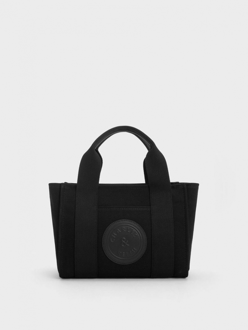 Charles And Keith Kay Canvas Tote Bags Black | PHILIPPINES C519