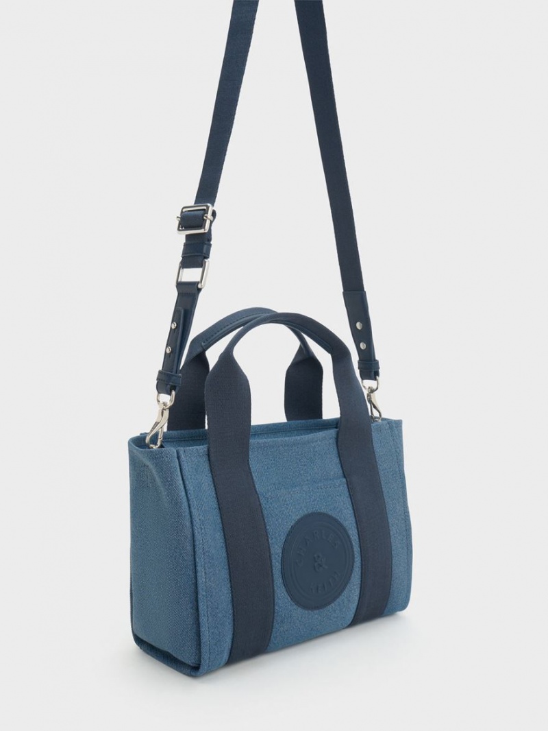 Charles And Keith Kay Denim Contrast-Trim Tote Bags Blue | PHILIPPINES Q581