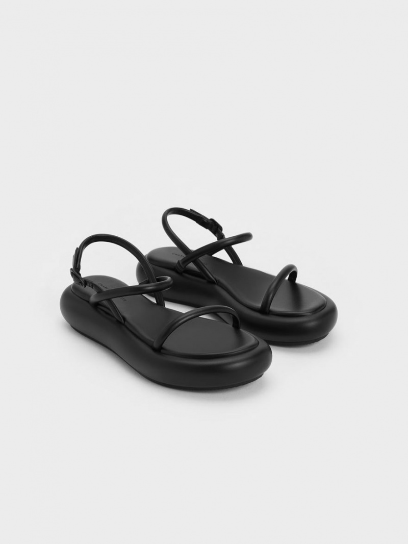 Charles And Keith Keiko Padded Platform Sandals Black | PHILIPPINES P820