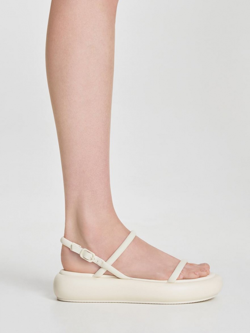 Charles And Keith Keiko Padded Platform Sandals White | PHILIPPINES X649