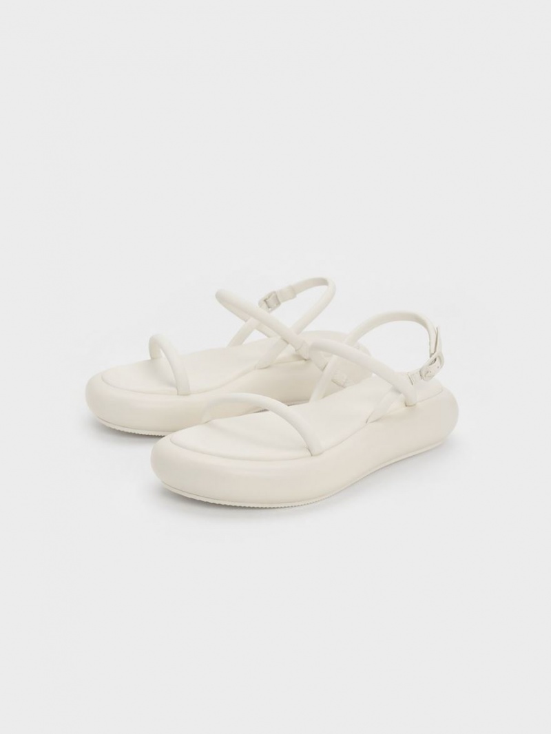 Charles And Keith Keiko Padded Platform Sandals White | PHILIPPINES X649