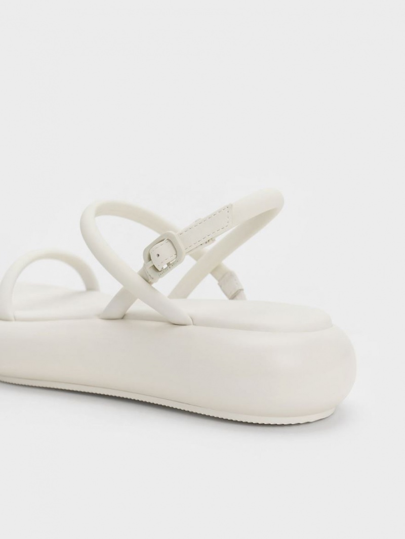 Charles And Keith Keiko Padded Platform Sandals White | PHILIPPINES X649