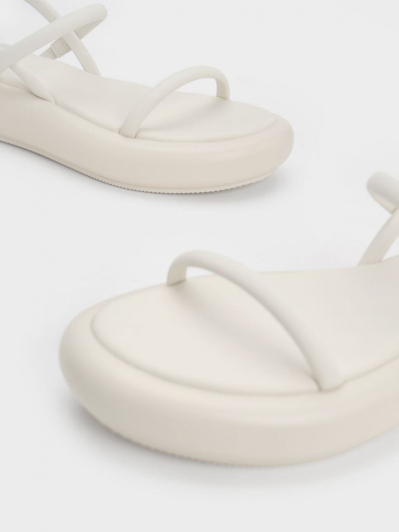 Charles And Keith Keiko Padded Platform Sandals White | PHILIPPINES X649