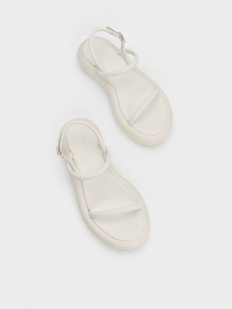 Charles And Keith Keiko Padded Platform Sandals White | PHILIPPINES X649