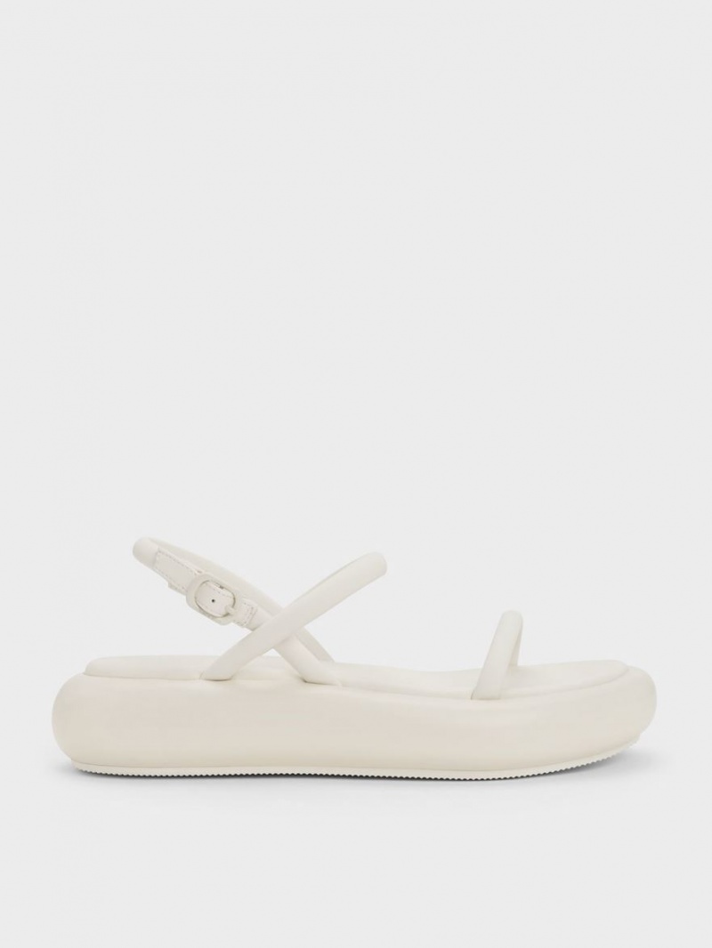 Charles And Keith Keiko Padded Platform Sandals White | PHILIPPINES X649