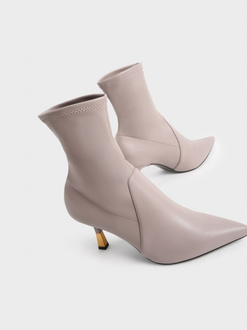 Charles And Keith Kitten Heel Ankle Boots Grey | PHILIPPINES L613