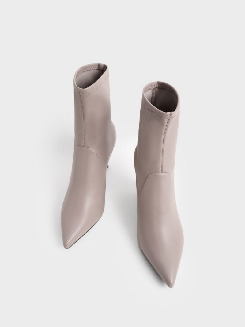 Charles And Keith Kitten Heel Ankle Boots Grey | PHILIPPINES L613