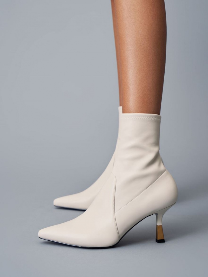 Charles And Keith Kitten Heel Ankle Boots White | PHILIPPINES Q850