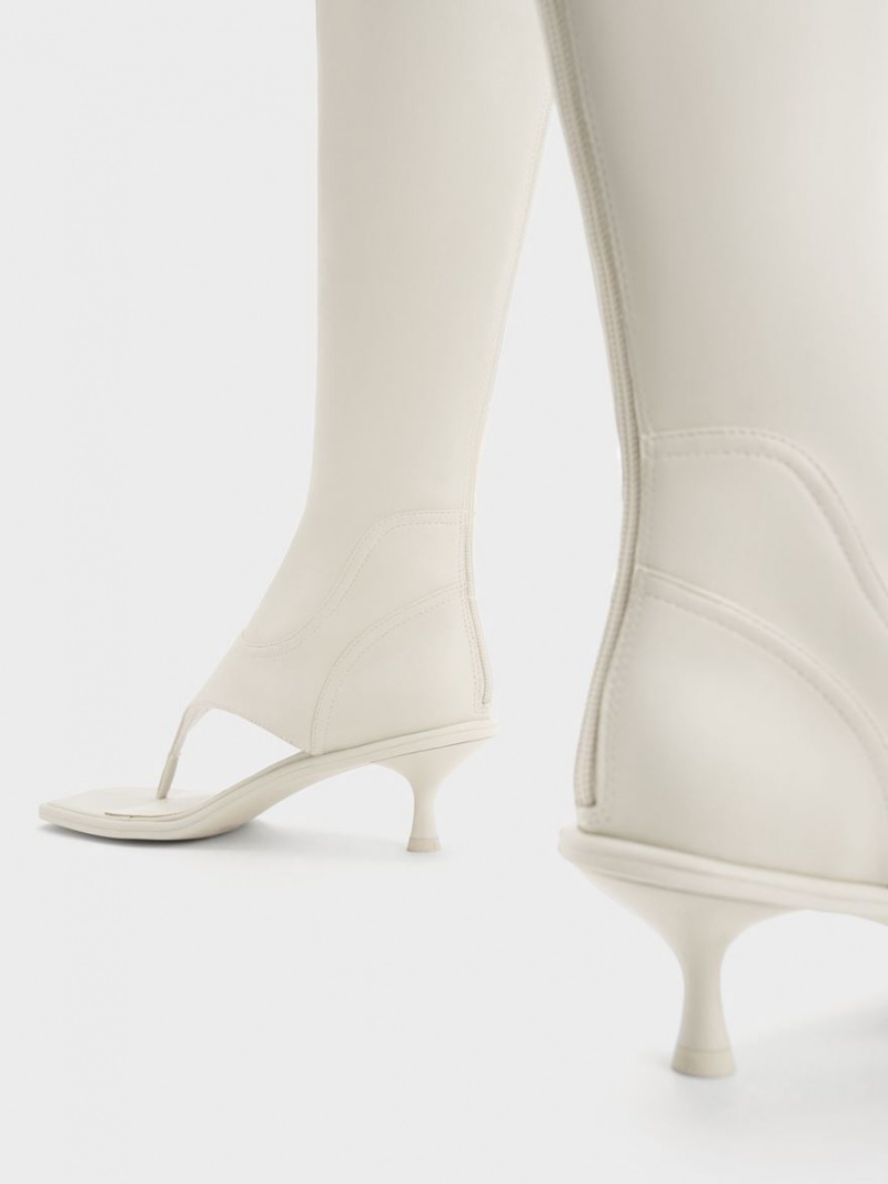 Charles And Keith Kitten Heel Thong Knee-high Boots White | PHILIPPINES B029