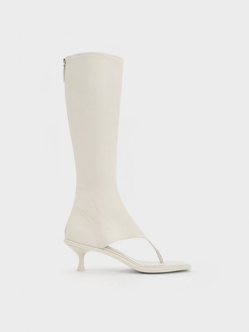 Charles And Keith Kitten Heel Thong Knee-high Boots White | PHILIPPINES B029