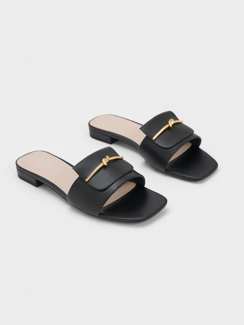 Charles And Keith Knotted Accent Slide Sandals Black | PHILIPPINES A318