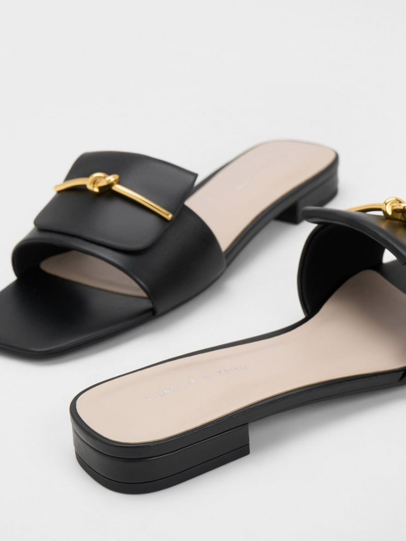 Charles And Keith Knotted Accent Slide Sandals Black | PHILIPPINES A318