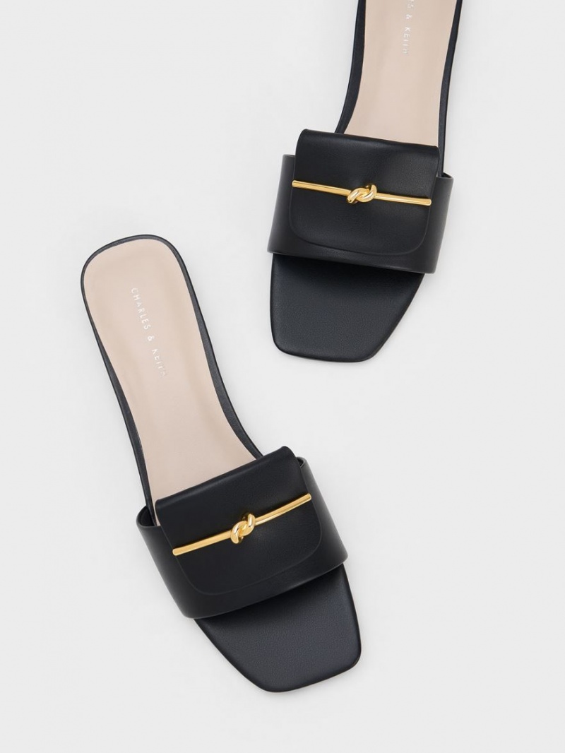 Charles And Keith Knotted Accent Slide Sandals Black | PHILIPPINES A318