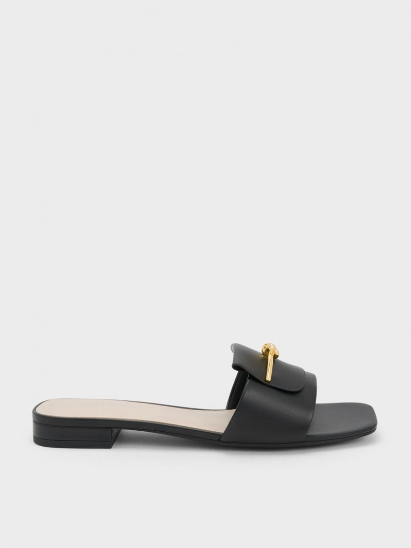 Charles And Keith Knotted Accent Slide Sandals Black | PHILIPPINES A318