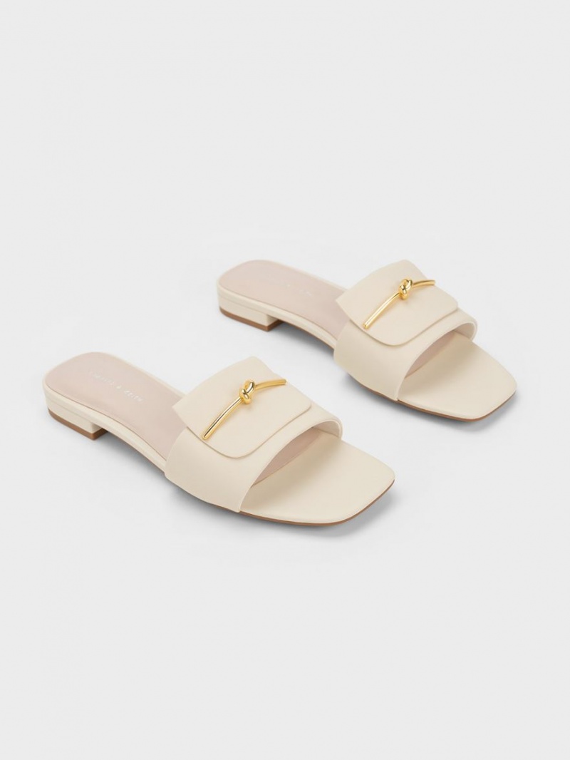 Charles And Keith Knotted Accent Slide Sandals Cream | PHILIPPINES F934