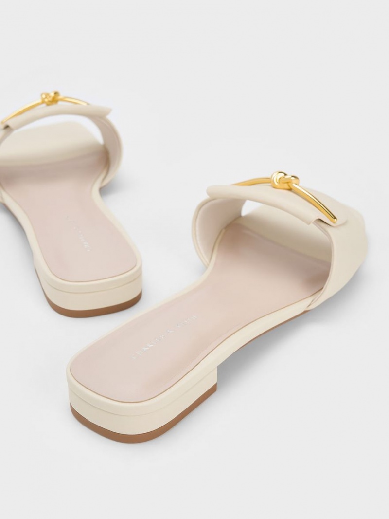 Charles And Keith Knotted Accent Slide Sandals Cream | PHILIPPINES F934