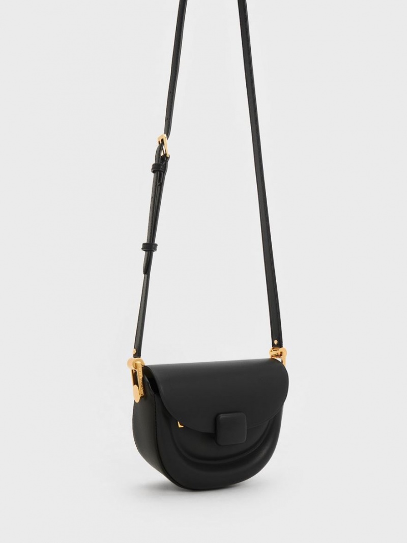 Charles And Keith Koa Half-Moon Saddle Bags Black | PHILIPPINES V195